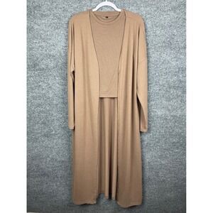 Kirundo 2 Piece Duster Cardigan Set Women's XL Tan Excellent Longline Crop Top